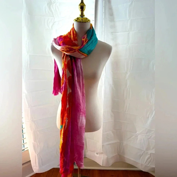 Saks Fifth Avenue Pink and Green Scarf - Picture 2 of 6